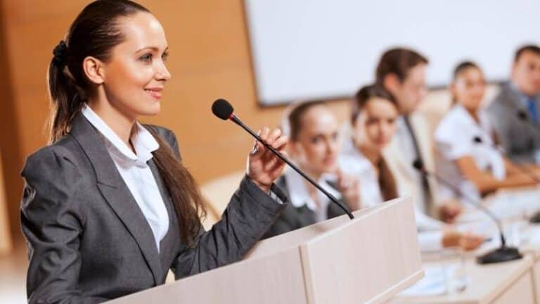 woman delivering a speech