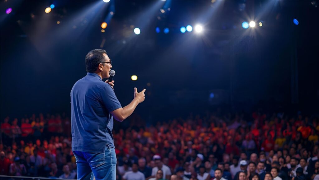 a motivational speaker delivering a speech