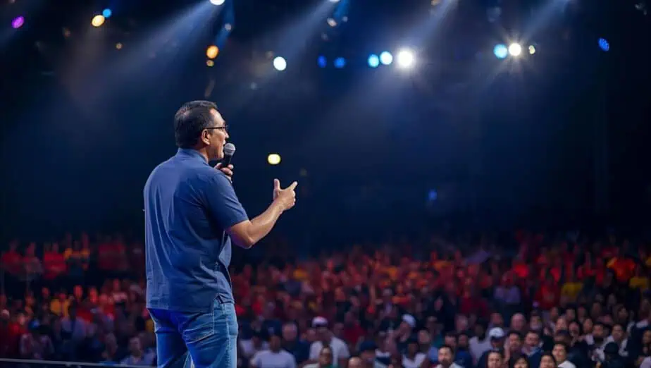 a motivational speaker delivering a speech