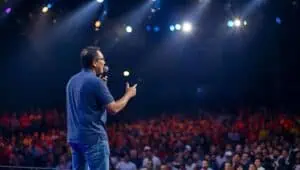 a motivational speaker delivering a speech