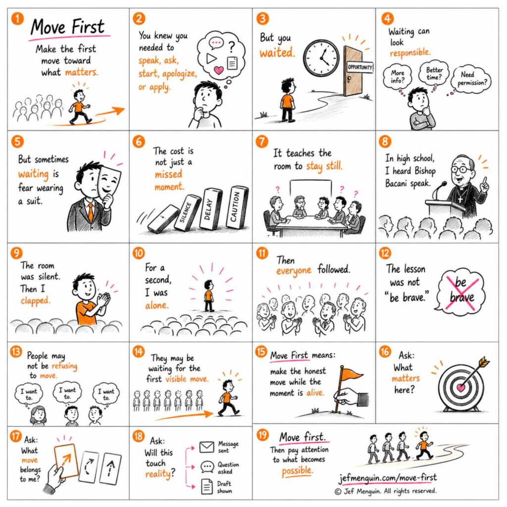 move first by jef menguin move first illustration